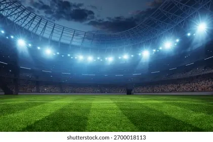 英超比赛日夜晚球场灯光璀璨的壮观景象